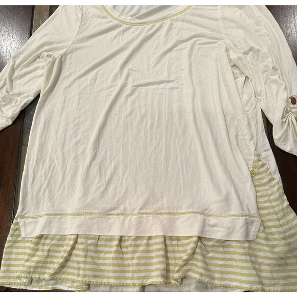 Matilda Jane Ventriloquist Cream Green Striped Soft Flowy Long Sleeve Blouse L - Picture 2 of 5